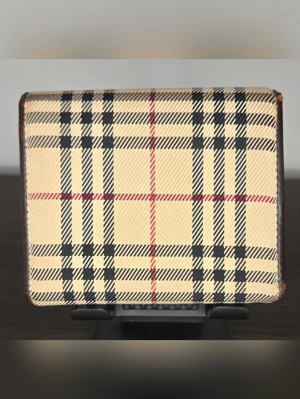 Vintage Burberry Nova Check Trifold Wallet Beige Canvas Brown Leather Authentic